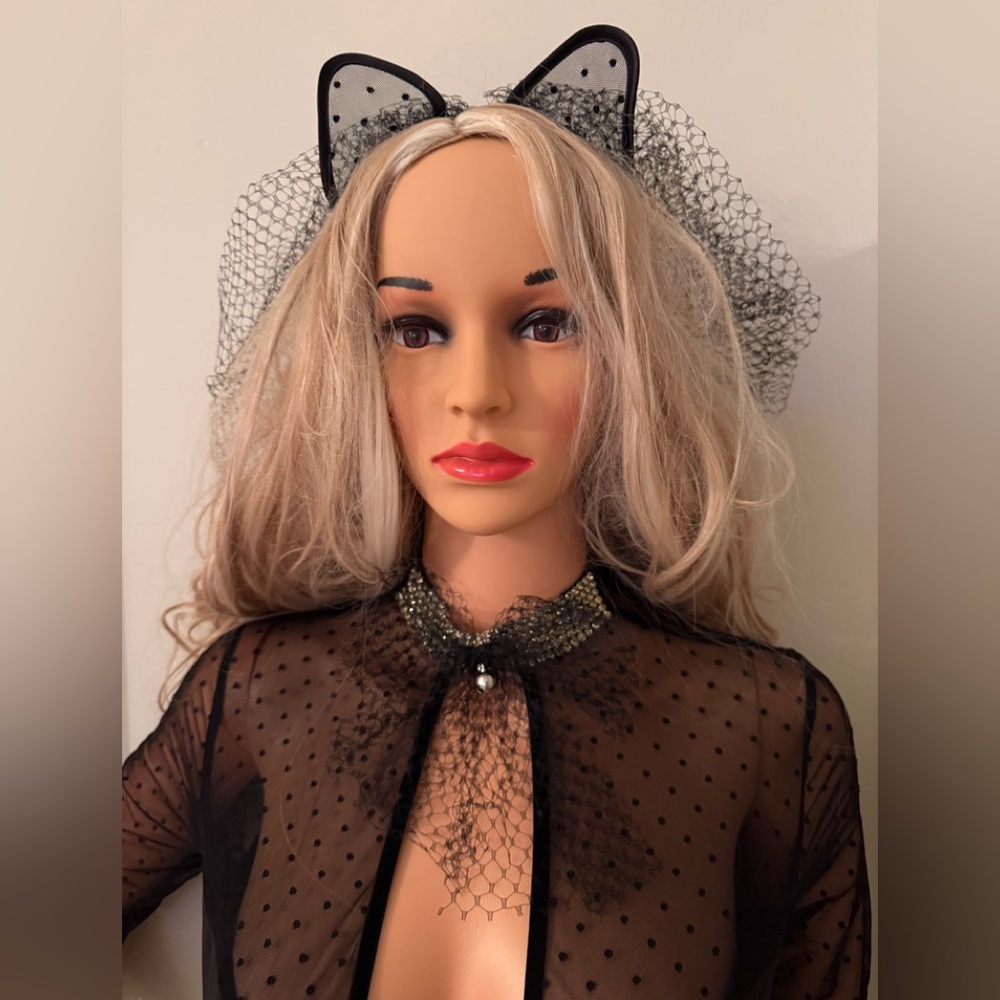 NWT VS Sexy Kitten Costume Sheer Long Sleeve Bodysuit with Cat Ears - Picture 12 of 16